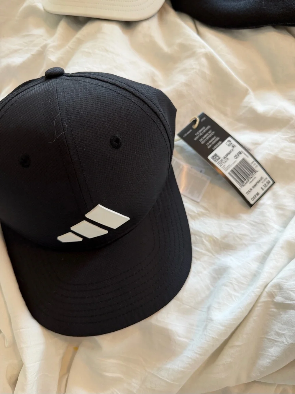 adidas Black Snapback Hat with White Three-Stripe Logo
